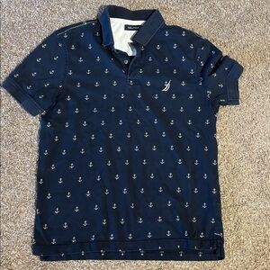 Nautica Navy Blue Anchor Print Polo Shirt Medium NWOT